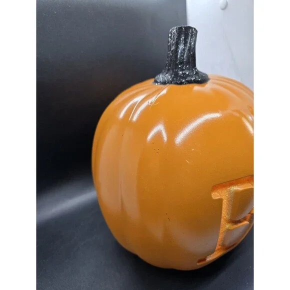 Decorative Boo Halloween Orange Pumpkin (Black glitter stem) Approximately 10" - Picture 7 of 8